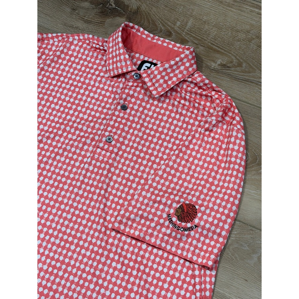 FootJoy Mens Performance Polo Shirt Coral Pink White Geometric Meshingomesia XL